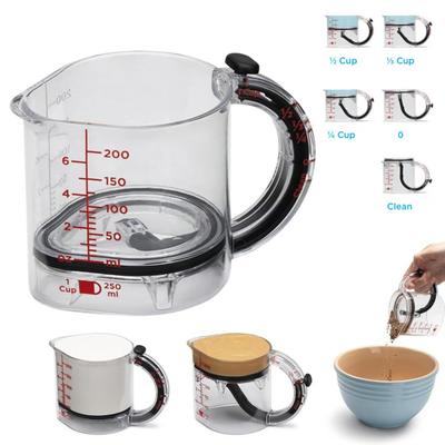 Регулируемая мерная чашка 4-в-1, стеклянная мерная чашка без брызг с краями-скребками, многофункциональный кухонный предмет первой необходимости для выпечки и приготовления пищи