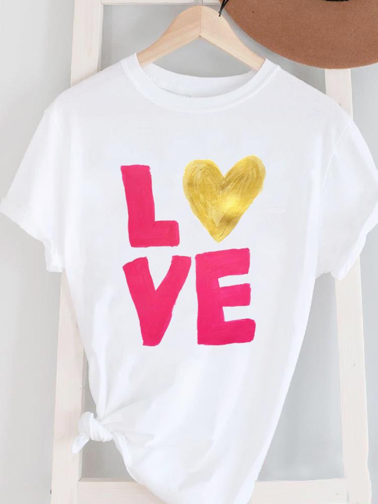 (Asian Size) Love Trend Cute Women's Top T Female Print Short Sleeve T-shirts Fashion O-neck Casual Clothing Graphic Tee