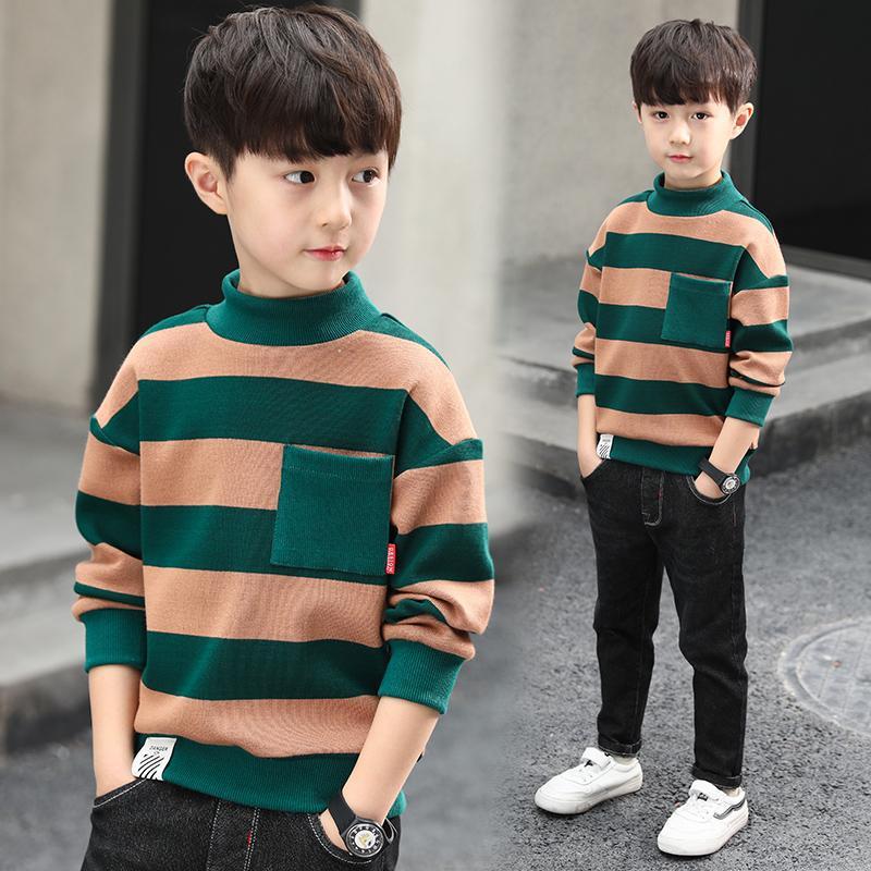 Boys' High-Neck Fleece Sweater - Thick Knitted, Trendy Base Layer for Autumn/Winter 2025