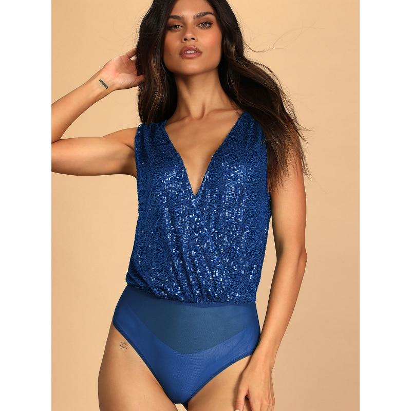 2023 Модный комбинезон с открытой спиной, летний женский сексуальный блестящий боди с V-образным вырезом, элегантная шикарная блузка, однотонная рубашка без рукавов 25925