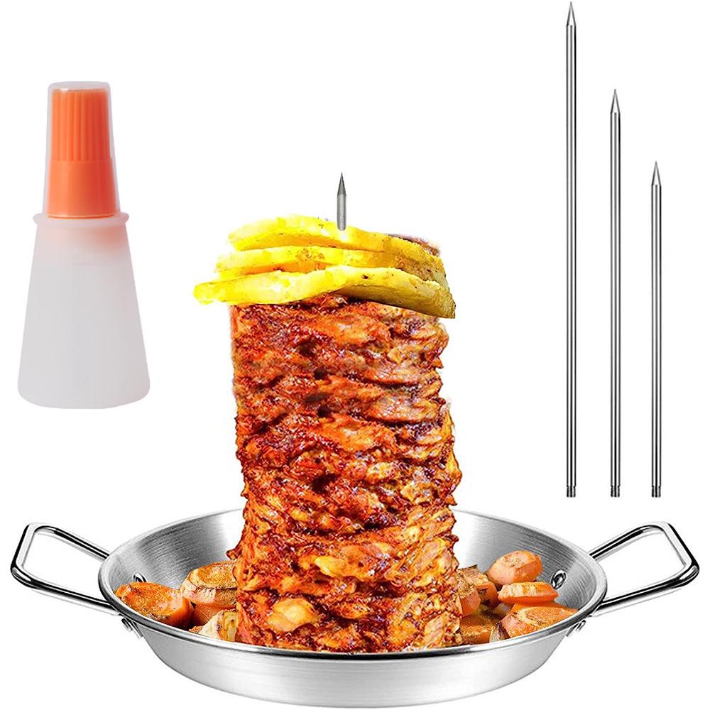 Stainless Steel BBQ Kit: Vertical Screw Pot, 3 Removable Brushes, Pads, Gloves, Oil Bottle, Brush Hooks.