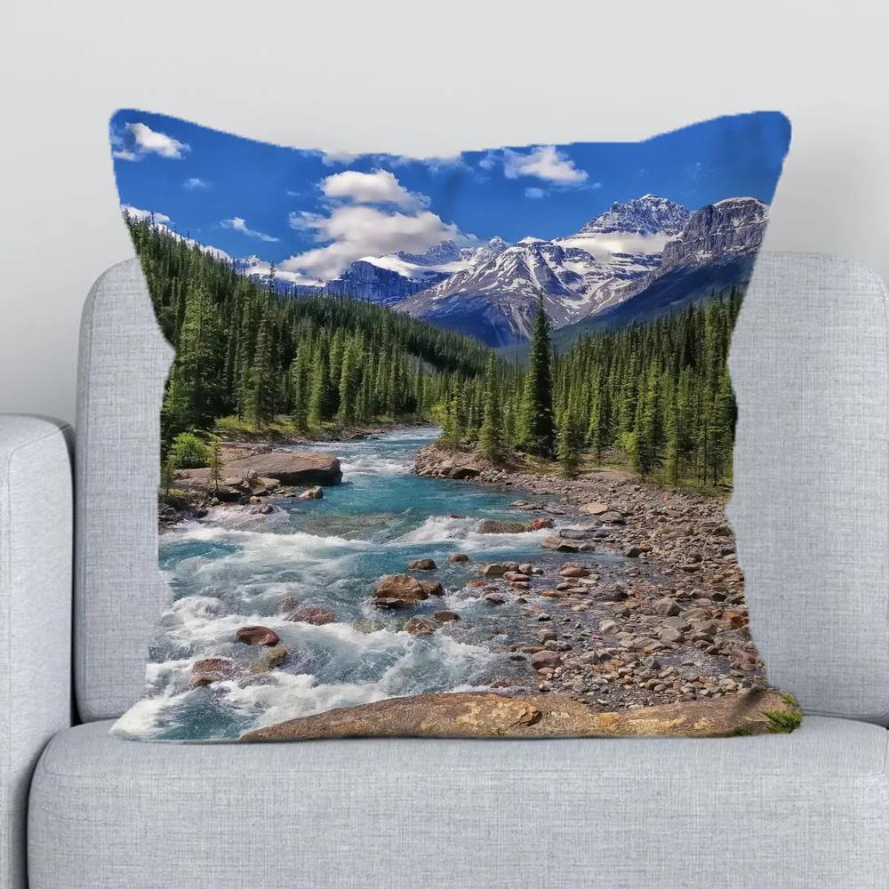 Наволочка x Леса и Озера Осеннее Украшение Декоративная Наволочка для Подушки Кресла для Отдыха Двусторонняя Печать Короткий Плюш