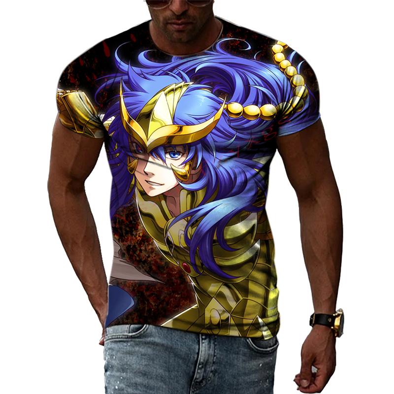 Золотая тема аниме Saint Seiya Крутая 3D-печать фотографий Эстетическая личность Мужская и женская футболка с круглым вырезом и короткими рукавами
