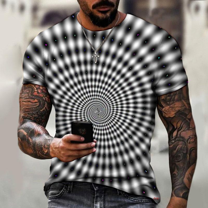 Футболка с оптической иллюзией для мужчин Ретро 3D-принт Летние повседневные свободные футболки в стиле Харадзюку С круглым вырезом Топы Женская одежда