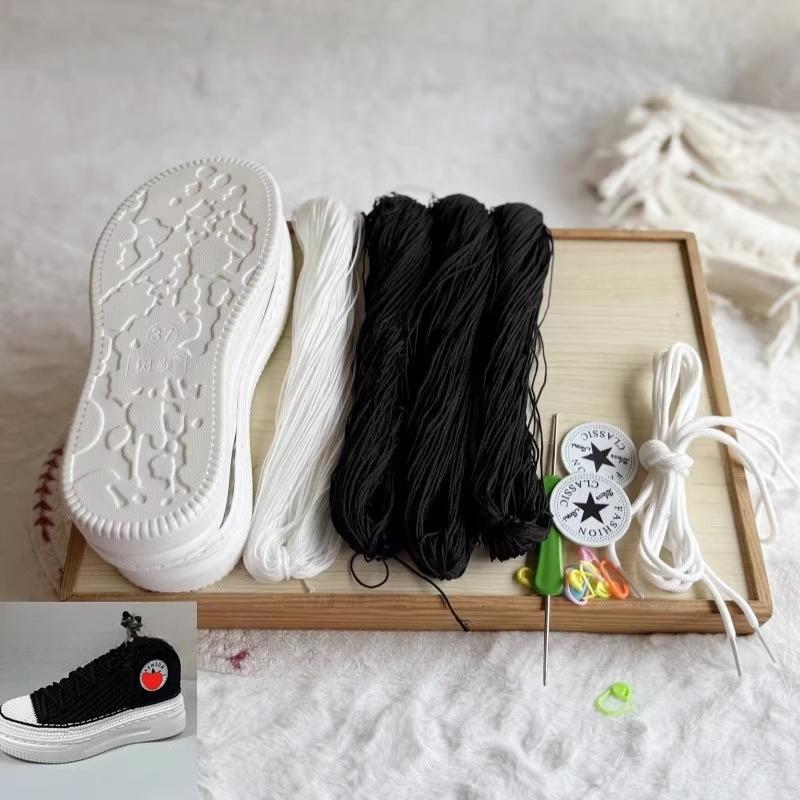 Сплетенные вручную летние крючковые подошвы с противоударными резиновыми подошвами + полые линии, связанные вручную тапочки, короткие ботинки, обувь своими руками, вязаный крючком материал