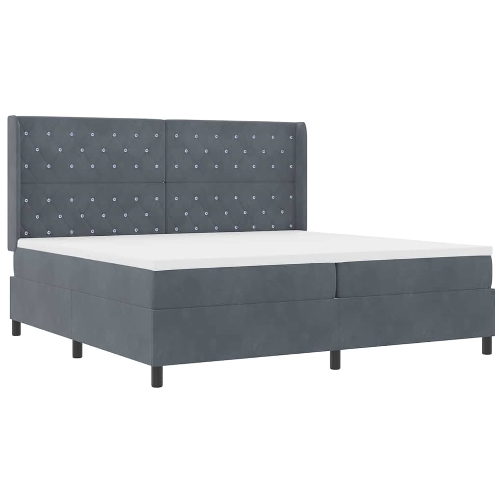 Box Spring Bed with Mattress and LED Dark Grey 200 x 200 cm Velvet