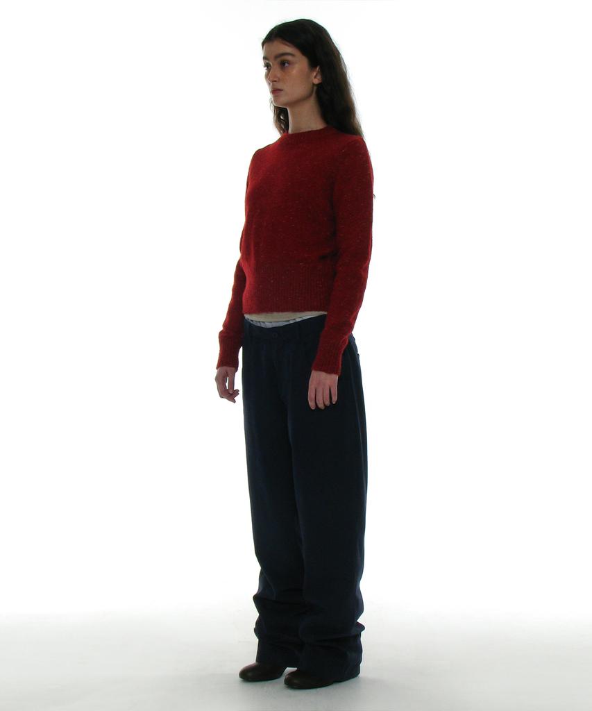 PARTIMENTO WOMEN Gradient Wide Rib Knit Crew Neck_Red