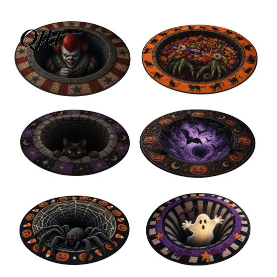 Halloween Area Rug 3D Horror Rug, Round Floor Mat, Realistic Creepy Decorative Holiday Patterns, Non-slip Washable for Living Room Bedroom Decor Scary