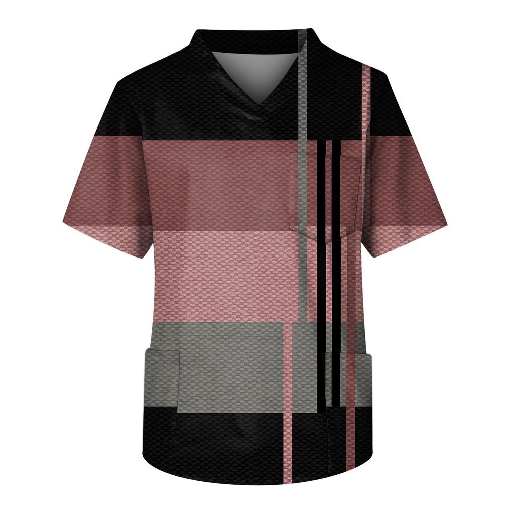 Мужской топ с короткими рукавами и V-образным вырезом с принтом мелких животных нагрудный карман и карман для ухода