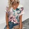 Модная футболка с цветочным принтом 3D, женская уличная одежда, летние повседневные футболки, топы Y2k, женские футболки Harajuku с V-образным вырезом, свободная одежда