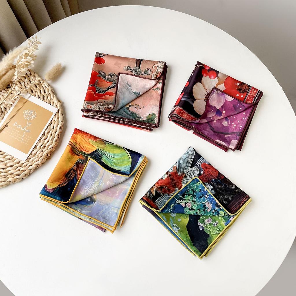 Garnish Hollow Printing Silk Scarf Mulberry Silk Scarf Double-sided Printing Square Scarf High-end Shawl for Women