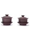 Purple Clay Tea Tureen Gaiwan Chinese Ceramic Tea Bowl Set Covered Bowl with Lid Cup Saucer China Cup Bowls Drinkware