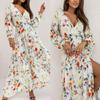 Летнее пляжное платье макси женское длинное шифоновое платье с цветочным принтом в стиле бохо с оборками и запахом повседневное сексуальное вечернее платье с v-образным вырезом и разрезом Robe Femme