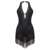 Women's Shiny Rhinestone Tassel Latin Jazz Ballroom Lyrical Dance Dress Fringed Leotard Bodysuit