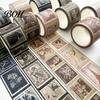 Retro Adhesive Tape Vintage Stamp Washi Roll, Aesthetic Decorative Masking Tape, for DIY Art Crafts, Journaling Scrapbooking Supplies Planner