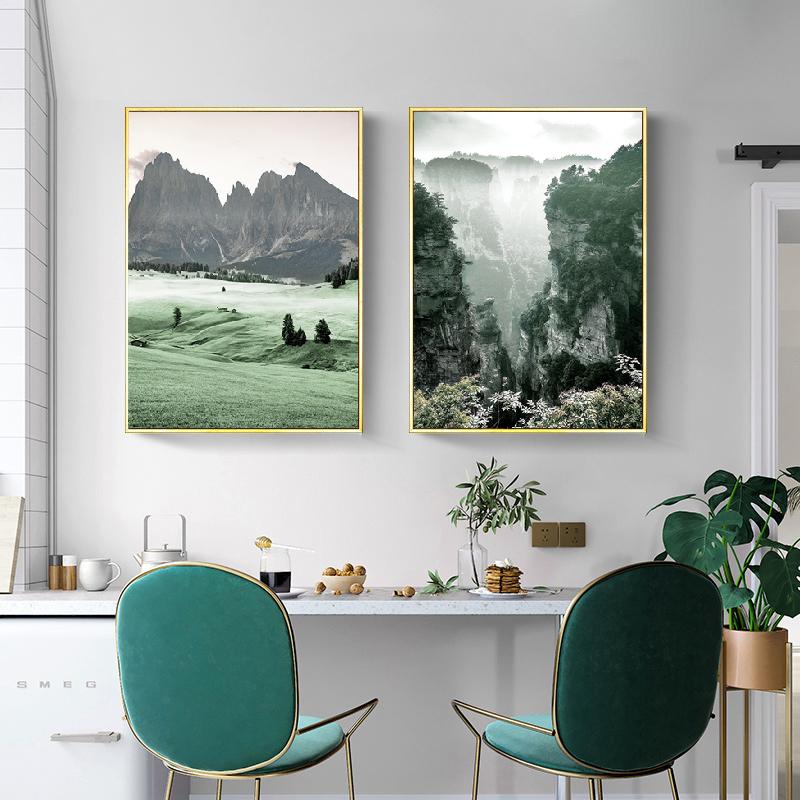 Природный пейзаж Зеленая гора Скандинавский лесной лист плакат Печать на холсте Художественная роспись Настенная картина Фотография Спальня Домашний декор