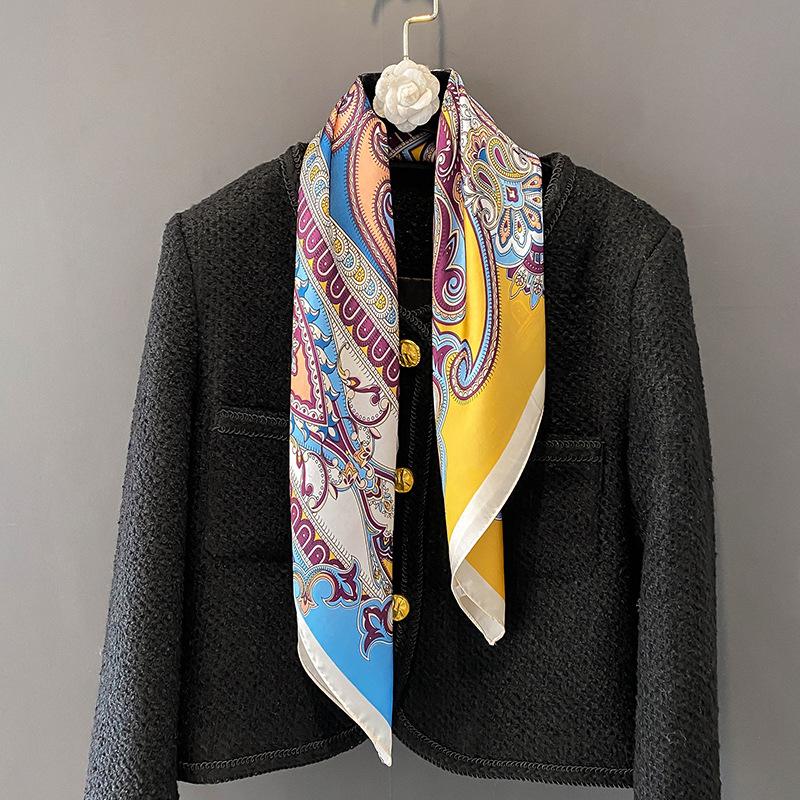 Шелковый шарф женский осенне-зимний маленький квадратный шарф с принтом повязка для волос