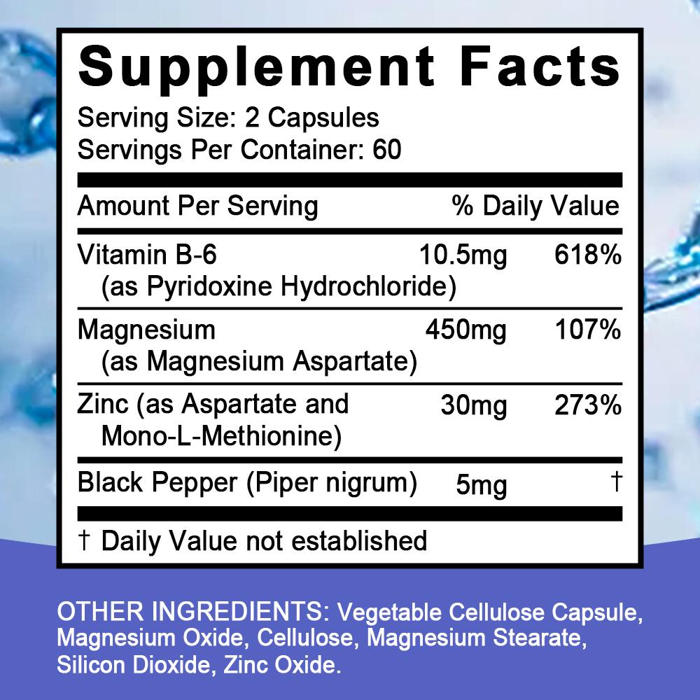 Zinc Magnesium & Vitamin B6 Capsules, Mineral Dietary Supplement with Black Pepper Extract, 120 Capsules