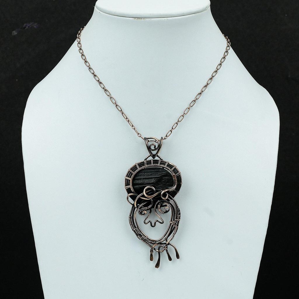 Black Tourmaline Rough Pendant Copper Wire Wrapped Pendant Gemstone Brand New Pendant Handmade Copper Wire Wrap Jewelry Women's Special Gift