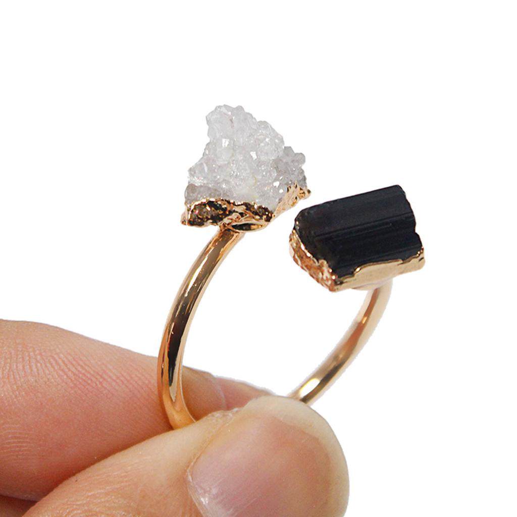 Handmade Crystal Cluster Rings Finger Jewelry Adjustable Size Rings Unique Druzy Stone Open Rings Fashionable Ornament
