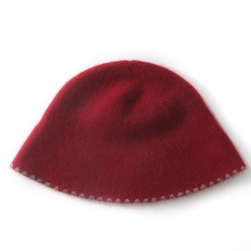 Customer handmade hook edge line cashmere hat women's autumn and winter knitted bucket hat basin hat tide painter style temperament