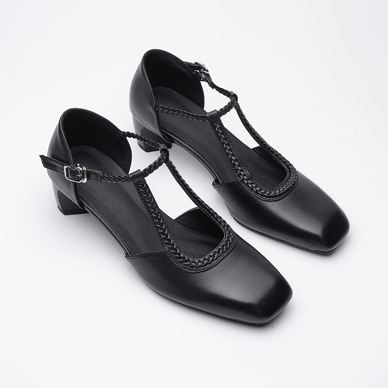 Мода Мода Женщины Натуральная Кожа Толстый Каблук Туфли-Лодочки Слингбэки 2025 Летняя Обувь Квадратный Носок Кожа Вечеринка Свадебная Обувь Женские Туфли-Лодочки