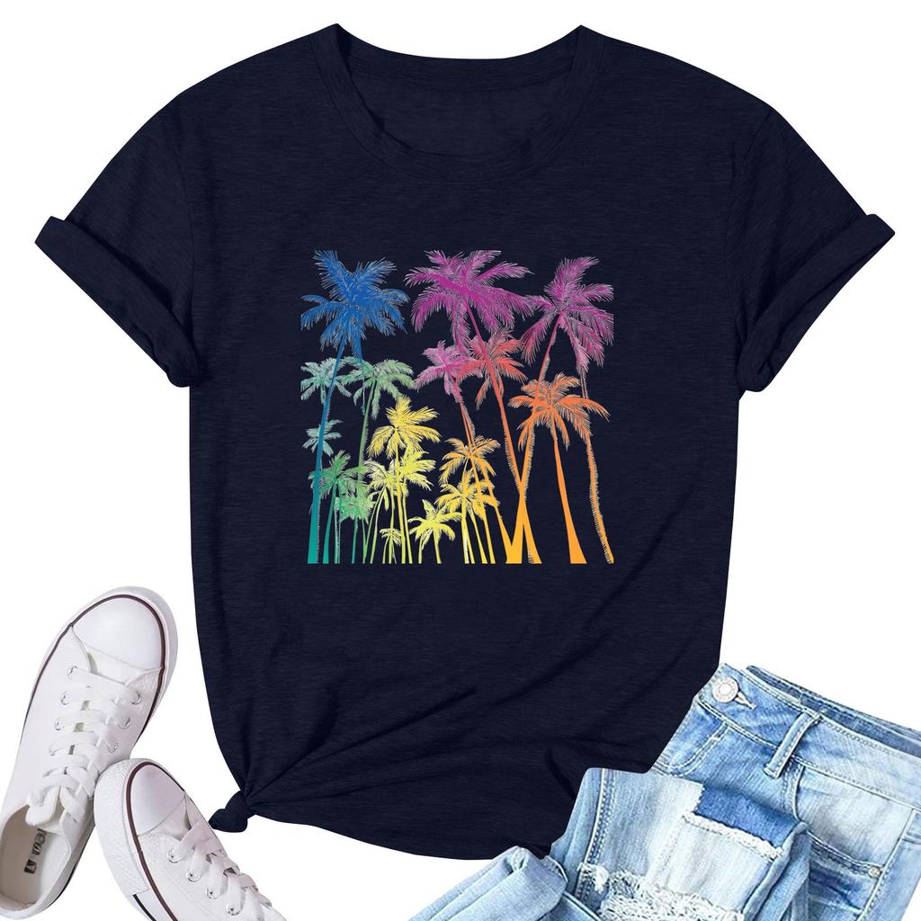 Women's Fashion Printed Casual Pleated Round Short Sleeve T-Shirt Top