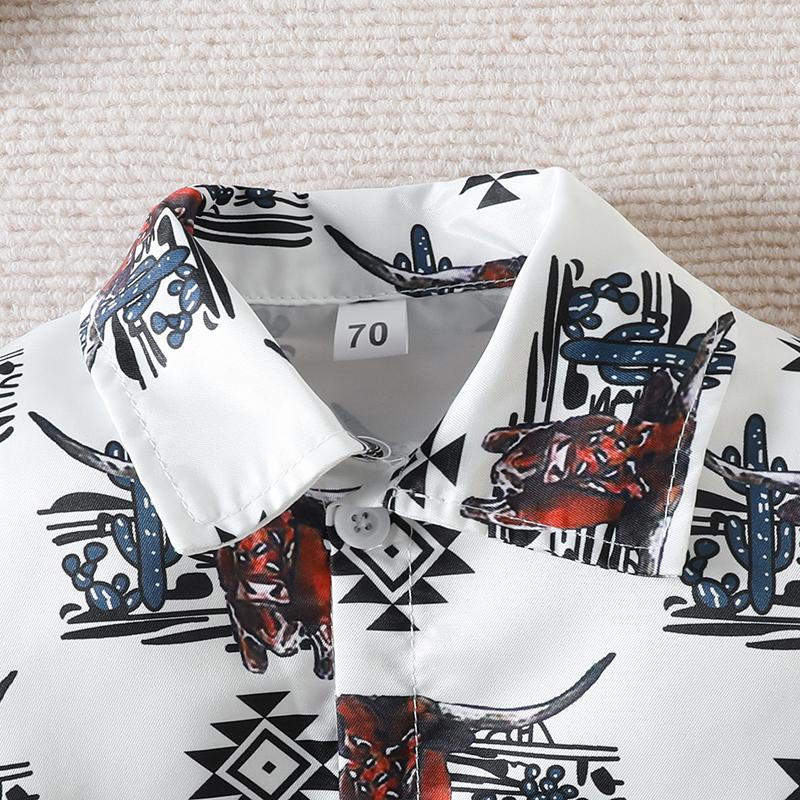 Baby Boys Spring Autumn Casual Romper 3M 6M 12M 18M 24M Long Sleeve Lapel Cattle/Horse Print Button Romper