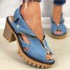 Fish Mouth High-heeled Sandals Women Thick Front Zipper Versatile Fashion Denim Shoes Open Toe Romanwomen's Shoes