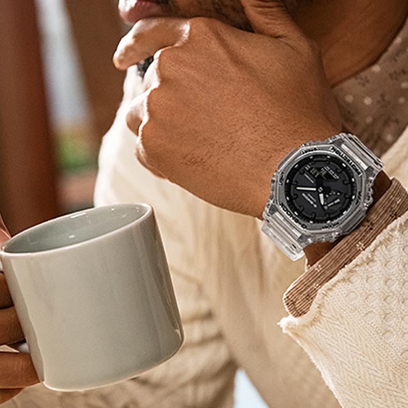 Casio Кастомные часы G-Shock Кастомная коробка для часов Ice Cube Ударопрочные Водонепроницаемые Кварцевый механизм Ремешок из смолы Мужские часы черные GA-2100SKE-7A