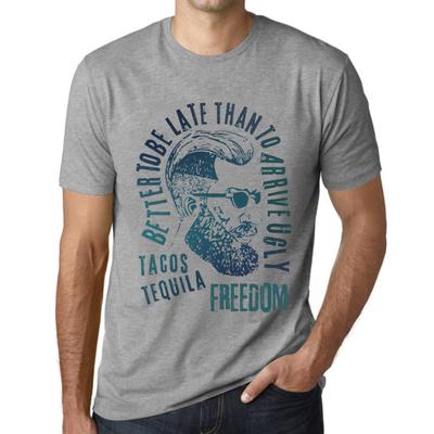 Мужская винтажная футболка Футболка с рисунком Tacos, Tequila and Freedom Grey Marl