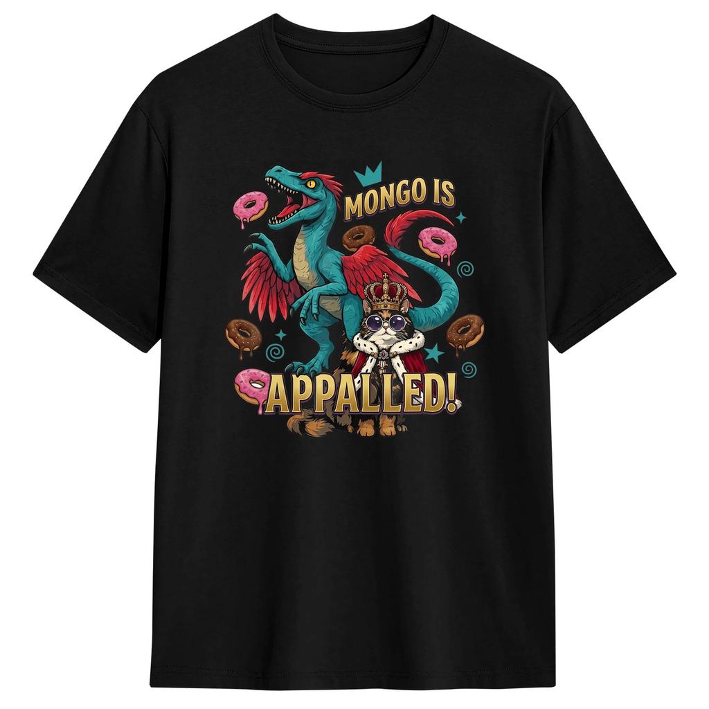 Mongo is Appalled Princess Cat Riding Dinosaur TShirts Unisex Awesome Pure Cotton Tees Crew Neck Short Sleeve T Shirts Unique