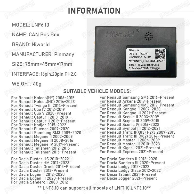 Car Radio CAN Bus adapter Hiworld LNF6 For Renault Clio Kadjar Megane Talisman Arkana Kangoo Scenic Trafic Master Kiger Taliant