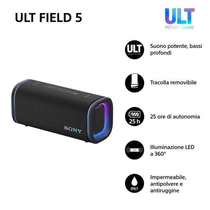 Sony SRS-ULT50B Altoparlante Bluetooth Portatile Nero Impermeabile 25h Batteria
