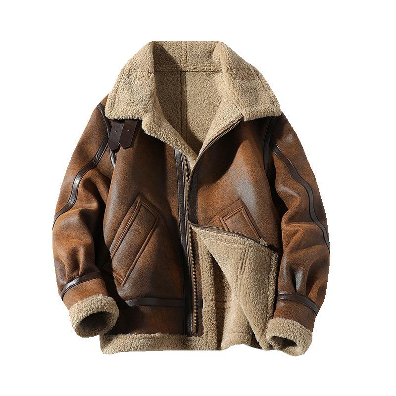 Зимняя мужская куртка большого размера Air Force Fur One Padded с утолщенными лацканами из кожи для мотоцикла