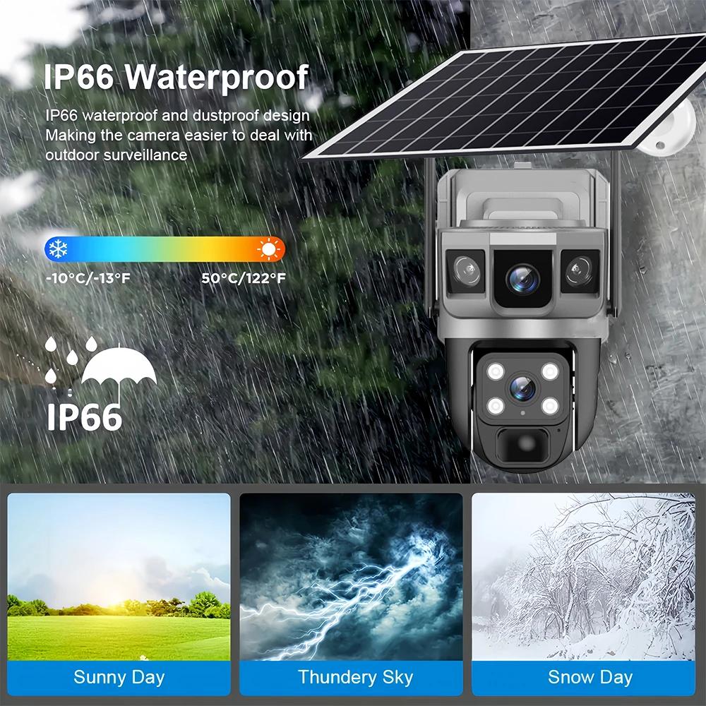 4G Solar IP Camera WIFI CCTV 12MP Dual Lens Triple Screen PTZ Auto Tracking 6K Curious Security Surveillance V380 Pro Camera