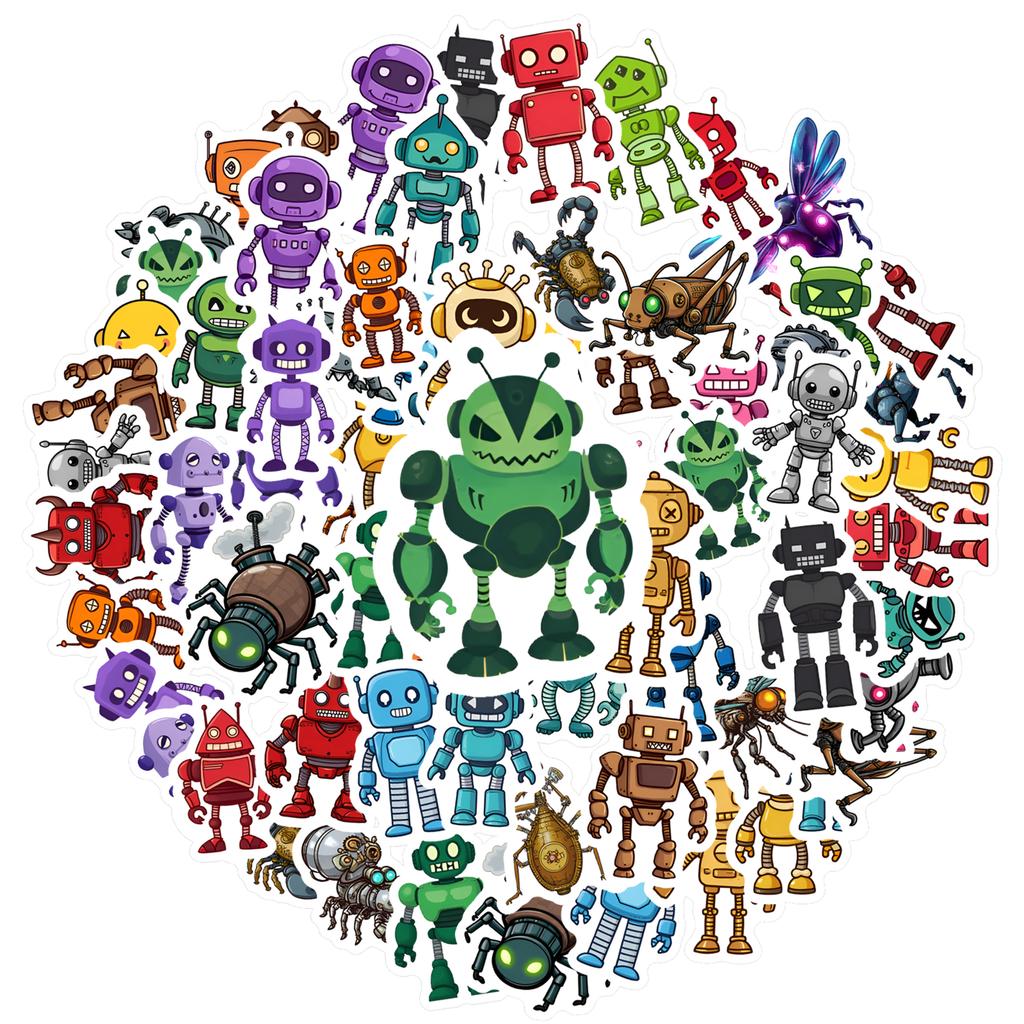 35pcs-50pcs Cartoon Robots Stickers Playful Fantasy Creatures Stationery Stickers Stickers For Guitar DIY Skateboard