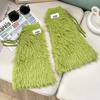 Womens Y2K Girls Winter Furry Leg Warmer wtih Drawstring Harajuku Letter Label Furry Plush Flared Boot Cover Long Socks