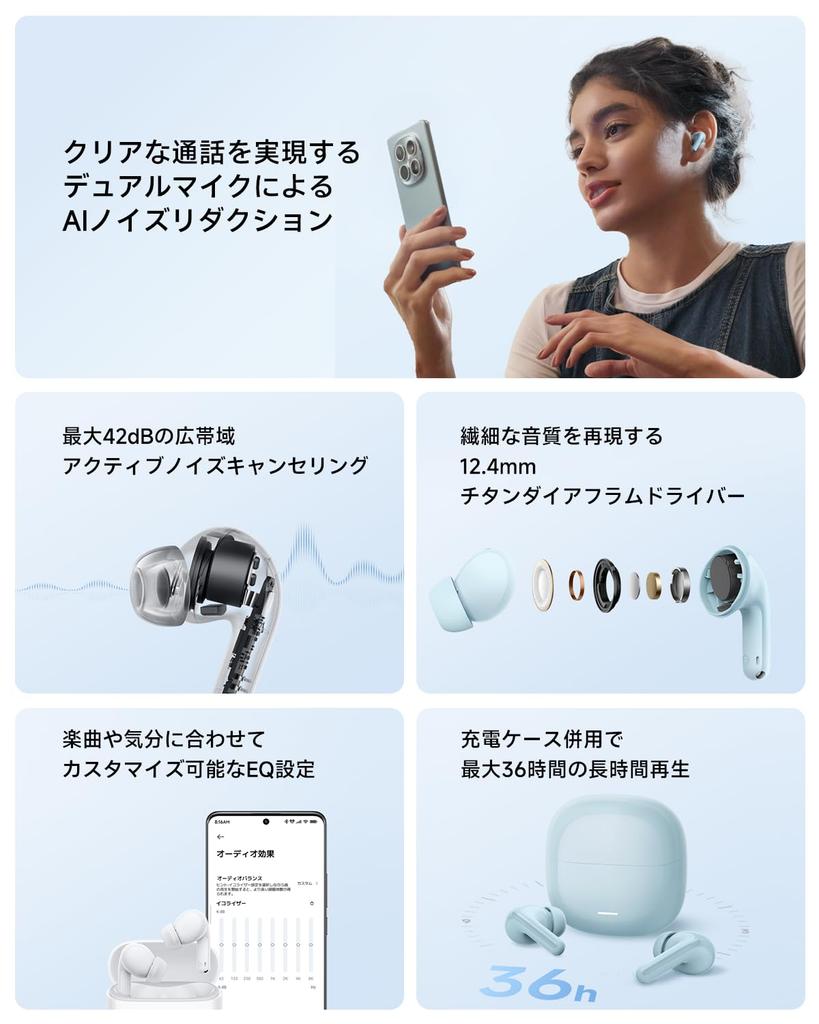 Xiaomi Redmi Buds 8 Lite Wireless Earphones ANC Noise Cancelling 12.4mm Driver Bluetooth 5.4 Fast Charging Compact Blue
