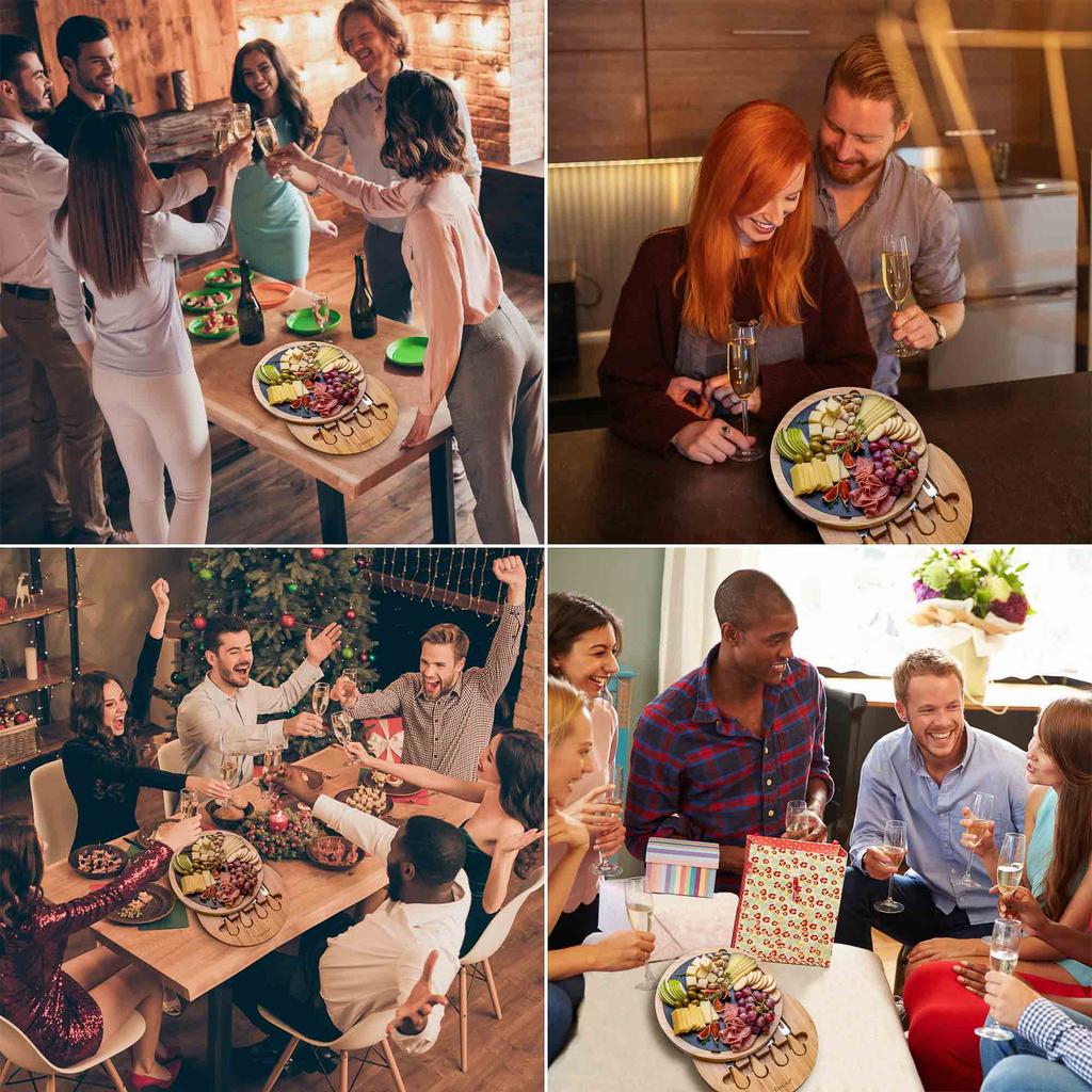 Набор бамбуковой доски для сыра - Вращающаяся доска для закусок 30 см со съемным сланцем - Подарок на годовщину, день рождения, новоселье