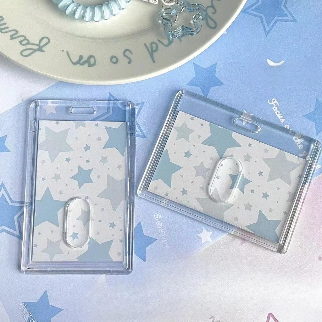 Kpop Photocard Holder Blue Pink Card Sleeves Idol Card Waterproof Protector Bus Cards Holder Bag Pendant School Stationery
