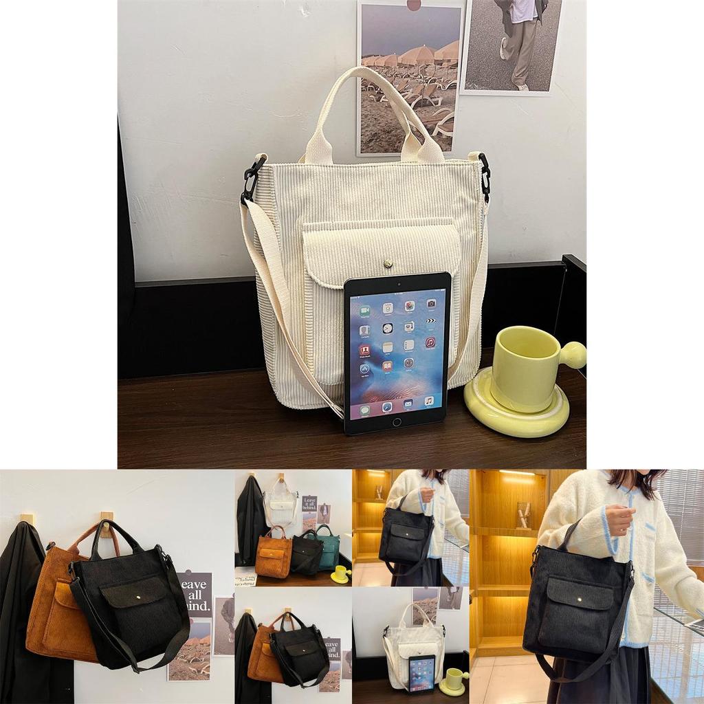 Minimalist Japanese Style Canvas Shoulder Bag For College Students With Zipper Closure
