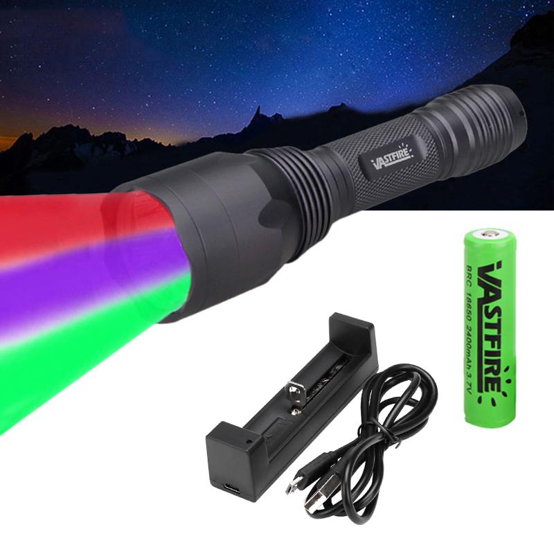 Tactical Flashlight Green/Red/ UV Light 3 Colors Hunting Flashlight Handheld Lantern Portable Torch Outdoor Waterproof Lantern