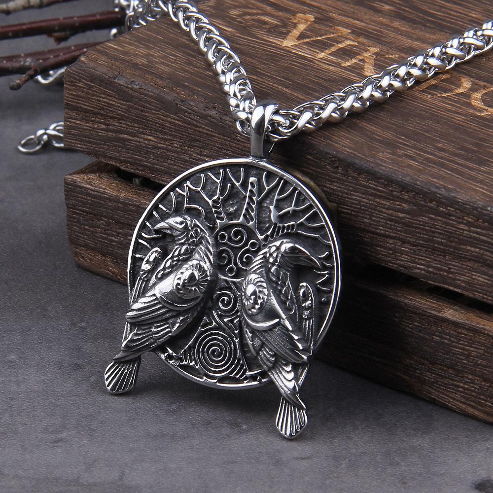Nordic talisman crows of odin two crows huginn and muninn pendant on tree of life necklace