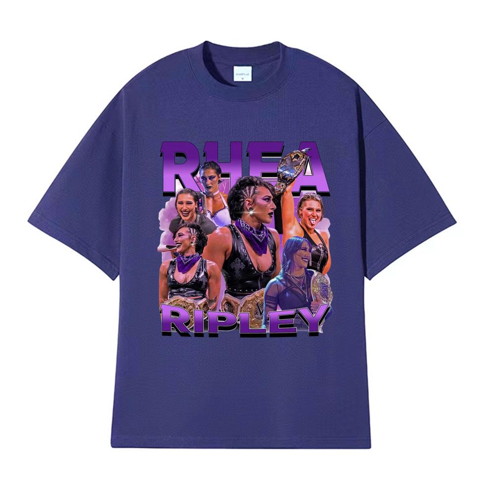 Rhea Ripley Action Figure 90s Vintage Graphic T Shirt Men Womens Oversized Hip Hop High Street Hot Sale Casual Cotton Tshirts