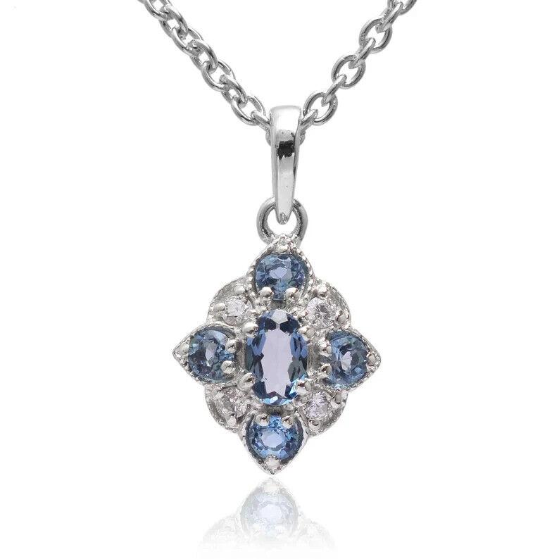 Кулон с натуральным лондонским синим топазом ~ Кулон из стерлингового серебра 925 пробы с синим топазом