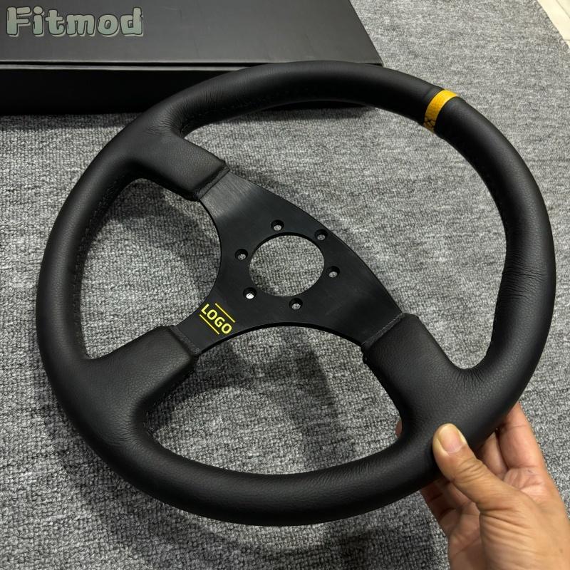 JDM 14-дюймовое 350-мм гоночное модифицированное кожаное рулевое колесо, плоское спортивное рулевое колесо для дрифта и игр, PCD 70 мм