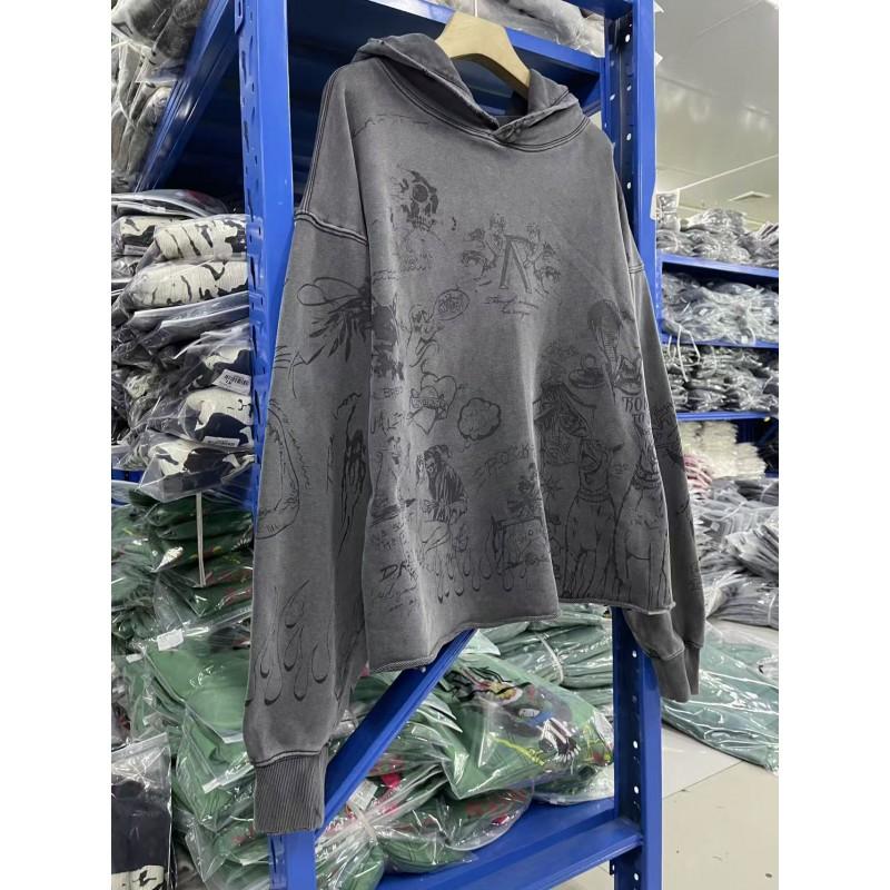 Mens Oversized Hooded Zip-Up Sweatshirt With Graphic Print Cotton Blend Fall Winter Streetwear