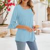 Women's Casual 3/4 Sleeve Tops Summer Square Neck T Shirts Ruffle Loose Fit Tunic Blouses