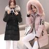 Women Winter Cotton Coat Thickened Padded Stuffed Hooded Mid Length Windproof Warm Zipper Pockets Zip Up Long Sleeve Solid Color Slim Fit Lady
